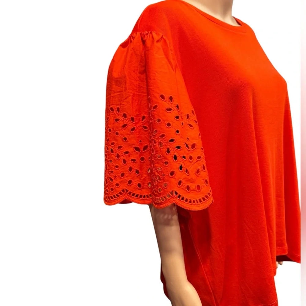 PHILOSOPHY Vibrant Eyelet Sleeve Crew Neck Blouse Poppy Orange NWT 3X - Picture 7 of 17